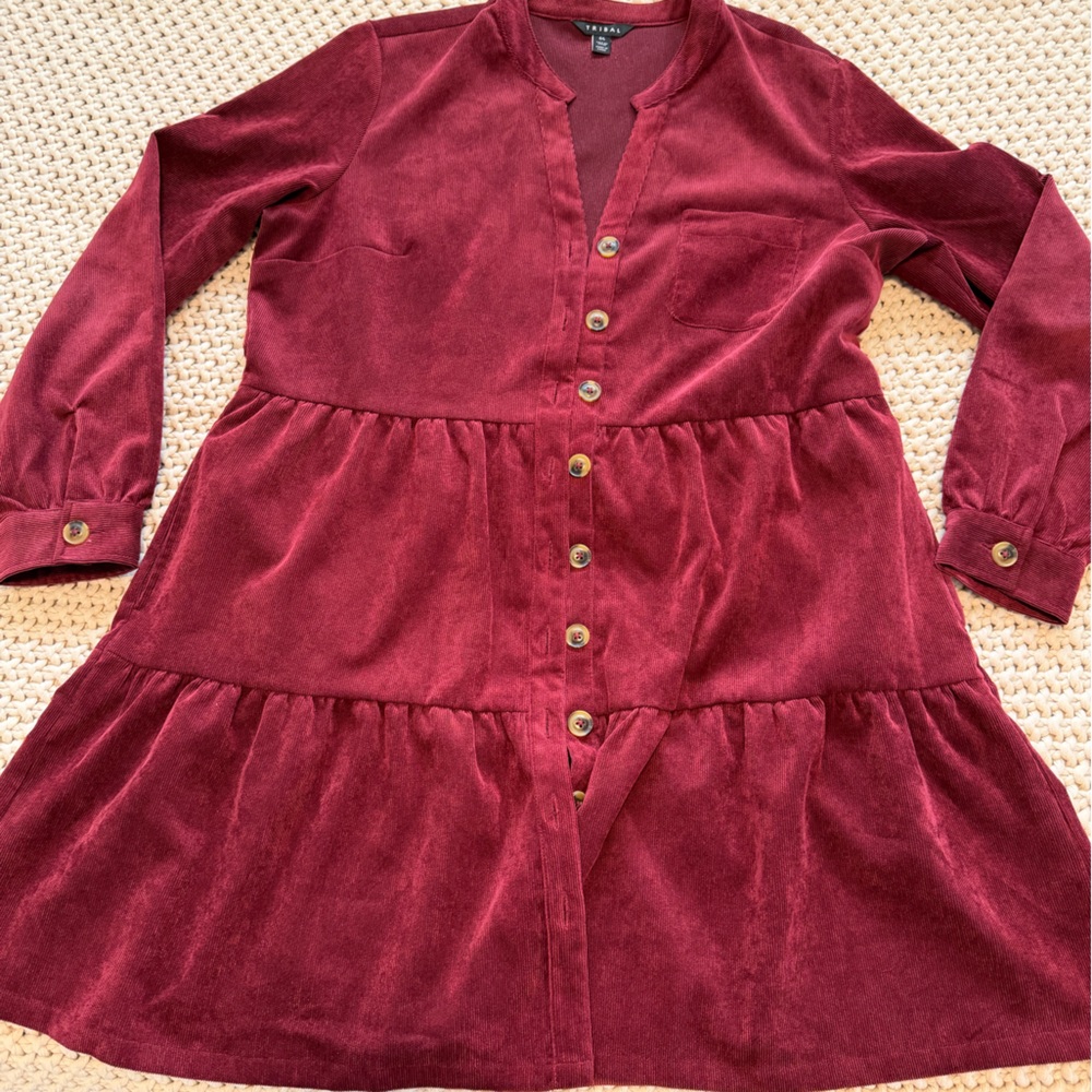 Tribal Women's Deep Wine Button-Front Velvet Jean Jacket